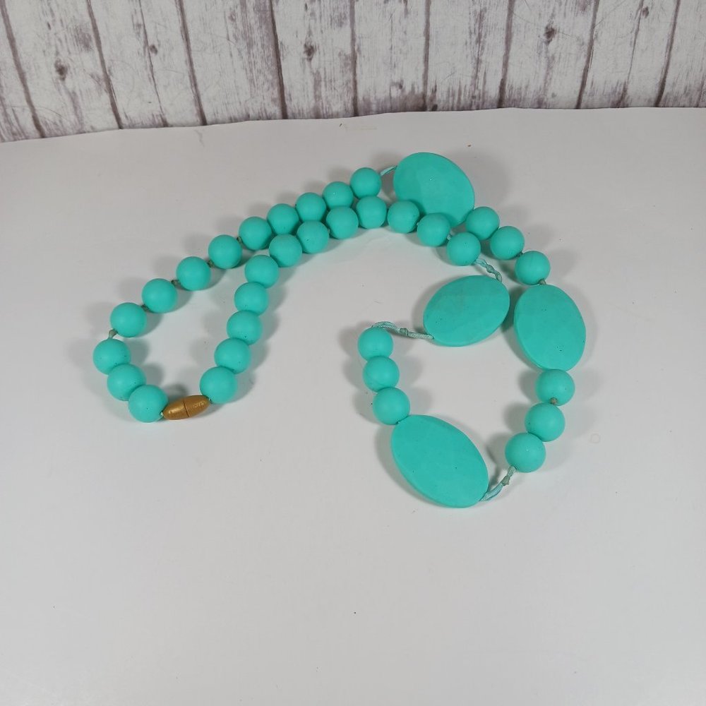 Chew Beads Perry Silicone Baby Teething Necklace for Mom Turquoise 14"